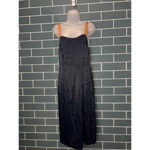 NWOT Anthropologie Sweetheart Side-Slit Navy Blue Gold Straps Midi Slip Dress 6
